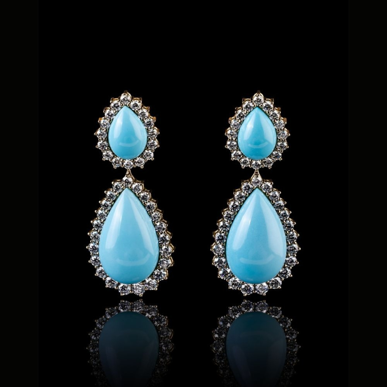 Frida, Hard stone and diamond earrings
